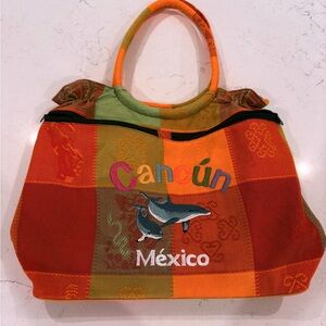 Artisanal Tote Cancun Mexican w/embroidered Dolphin & brights colors Great Bag